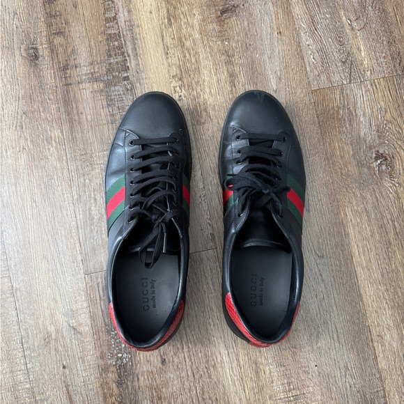 Men’s Gucci Ace Leather Black Sneakers - US Size 14 - Picture 2 of 8